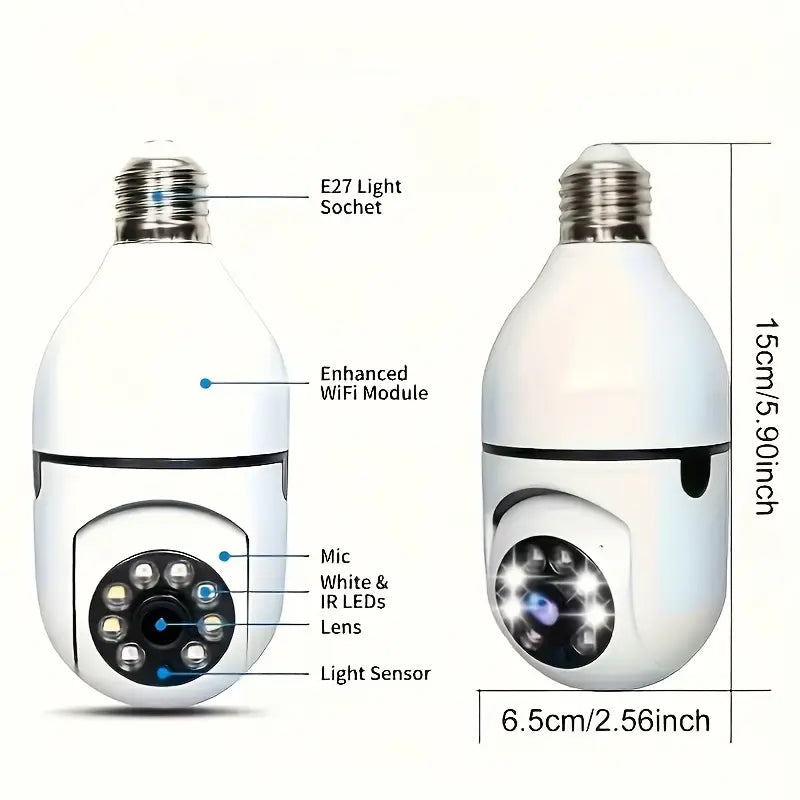 1pc Light Bulb Security Camera, E27 Connector, 360 Degree Pan/Tilt, WiFi Surveillance, Industrial Safety, Warning Alarm, Plastic, 110V/220V, No Battery Included